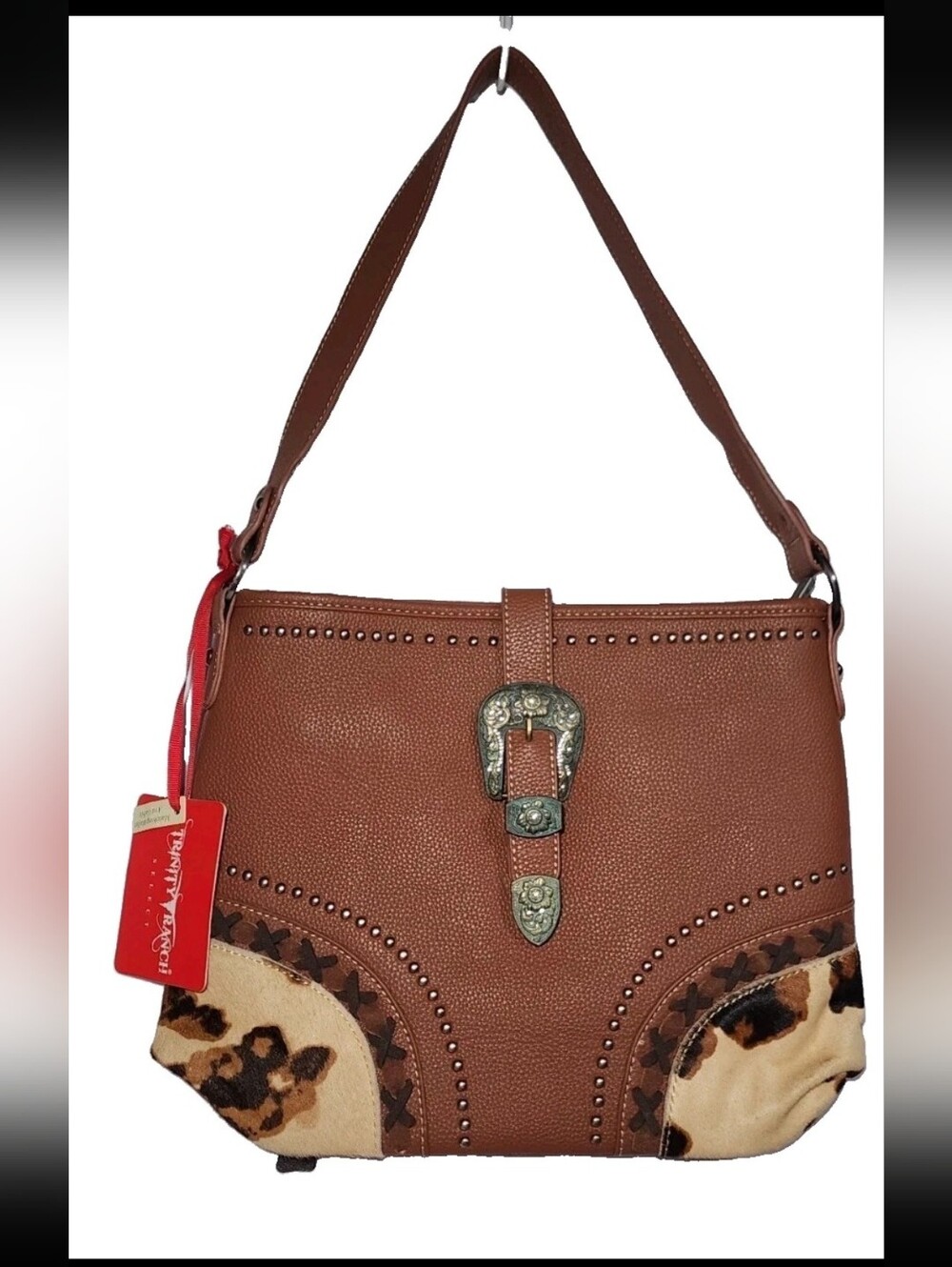 NWT Trinity Ranch Purse Shoulder Bag Cow Hair Studded Western Faux Leather